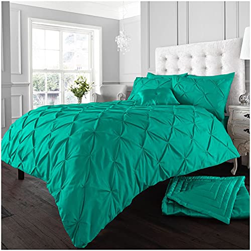 GC GAVENO CAVAILIA Pintuck Single Duvet Cover Set- Reversible Pinch Pleat Bedding- Polycotton Quilt Cover With Pillowcase- Deep Teal