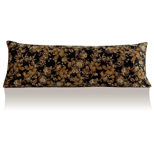 StangH Vintage Gold Floral Velvet Body Pillowcase for Bedroom, 1 Piece - Super Soft Pillow Covers, Retro Printed Pattern, Hidden Zipper, for Pregnancy and Relax, Sofa, 20 x 54
