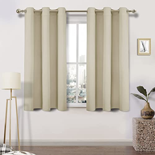 DWCN Blackout Curtain for Bedroom, Room Darkening Thermal Insulated & Light Blocking Window Drapes for Living Room/Kids Room, W42 x L54 Inch Length, Set of 2, Light Beige