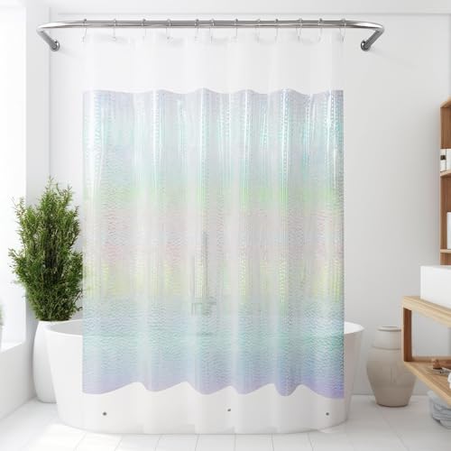 "Mrs Awesome - Holographic Shower Curtain with 3 Magnets for Bathroom, Waterproof and Transparent, Plastic Shimmer Iridescent Water Cube Pattern, Glitter PEVA Lining, 72"" x 72"""