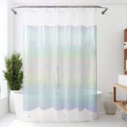 "Mrs Awesome - Holographic Shower Curtain with 3 Magnets for Bathroom, Waterproof and Transparent, Plastic Shimmer Iridescent Water Cube Pattern, Glitter PEVA Lining, 72"" x 72"""