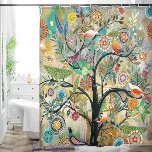"WC WAH CHUN Shower Curtain Set Bathroom Fabric Fall Curtains Waterproof Colorful Creative Pattern with Hooks Standard Size 72"" by 72"" (Dark Green)"