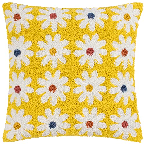 furn. Heya Home Daisy Cushion Cover – Retro Flower Power Tufted Cotton Decorative Case (Mellow Yellow – 45x45cm)