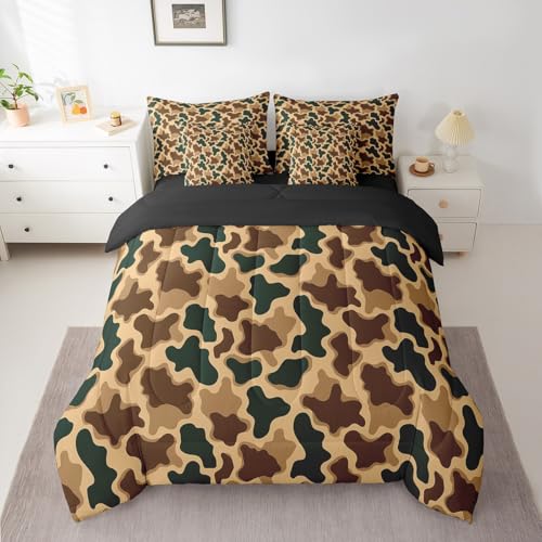 Feelyou Camouflage Bed Set Boys Girls Queen Size Camo 7 Pieces Bedding Set for Kids Women Men Military Style Bed Set Includes Comforter, Sheet Set, Pillowcases Hunting Theme Room Decor
