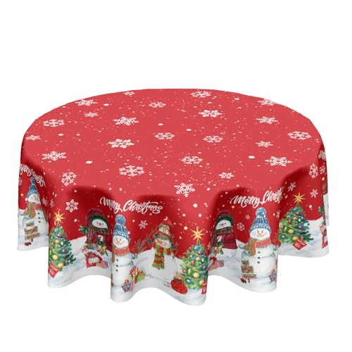 ABSOP Christmas Round Tablecloth 70 Inch Xmas Snowman and Snowflake Pattern Circle Table Cloth Winter Table Cover Washable Polyester Decor for Home Kitchen Dinning Party