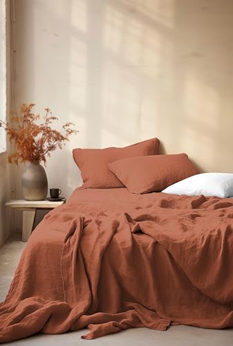 HOME LINGE PASSION Cotton Gauze Bed Sheet Set 270 x 300 cm Terracotta