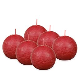 Bolsius Rustic Ball Candle - Red - Pack of 6 - Diameter 7.6 cm - Decorative Candle - Length Burning Time 25 Hours - Unscented - Contains Natural Plant Wax - Without Palm Oil
