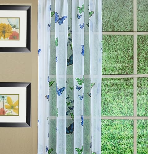 "Today's Curtain Butterflies Print Semi Sheer Panel, 84"", Blue, 54W x 84L"