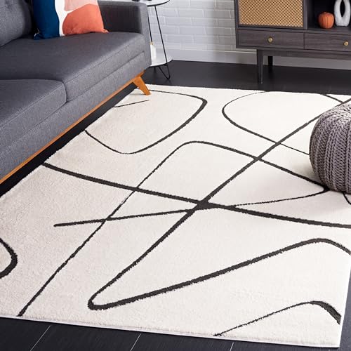 Safavieh Geometric Rug for Living Room, Dining Room, Bedroom - Melody Collection, Short Pile, in Ivory and Black, 152 X 229 cm