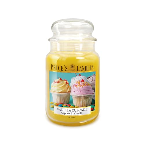 Price's Candles Large Vanilla Cupcake Jar Candle Long Burning Sweet Dessert Scented Wax Candle Glass Home Fragrance Bakery Style Ambient Décor