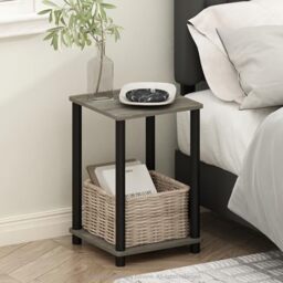 Furinno TURN-N-TUBE Night Stand, 2-Tier Open Shelf Design Nightstand, Toolless Bedside Table, End Table, Side Table, for Bedroom, Living Room, French Oak