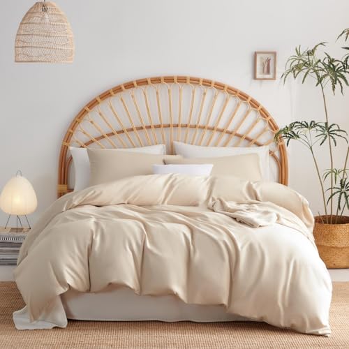 Lanqinglv Duvet Cover Set Double Bed Beige Plain Bedding Set Ultra Soft Microfiber Quilt Cover 200x200 cm with Zipper Closure and 2 Pillowcases 50x75 cm