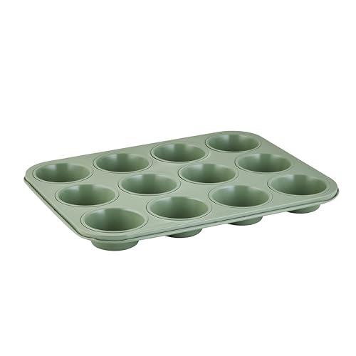 Wiltshire Colour Rush 12 Cup Muffin Tray, Moss, PFOA PTFE Free - Cupcake Mould, Non-Stick Coating, Rectangular Coated Baking Tin, Sheet Steel Bakeware, Carbon Steel, 7x3cm Cup size