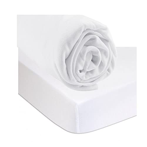 Fitted Sheet 140 x 190 cm White + Bamboo Mattress Protector Waterproof