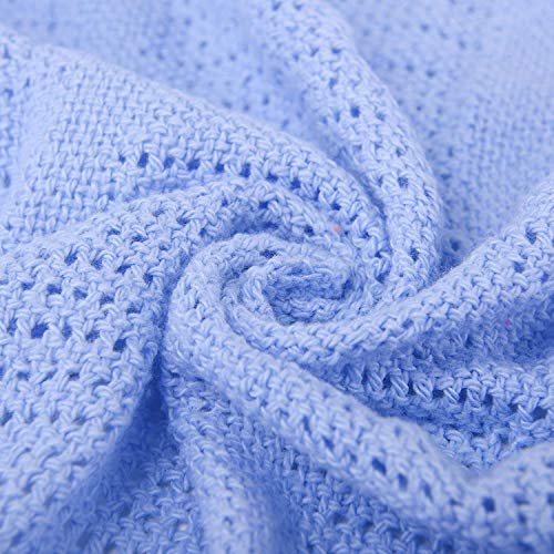 Family Bedding Blue Cotton Cellular Blanket – King Size - Reversible Lightweight Thermal Throw - Soft Traditional Design (230 x 260 cm)