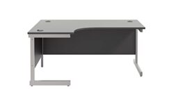 Office Hippo Heavy Duty Office Desk, Left Corner Desk, Strong & Reliable Workstation, Office Table With Integrated Cable Ports, PC Desk For Office or Home - Black Top/Silver Frame