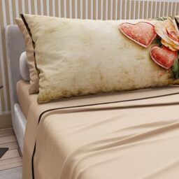 PETTI Artigiani Italiani - Double Bed Sheets Cotton with Pillowcases in Digital Print, Double Bed Sheet 332 Pattern, Beige, 100% Made in Italy