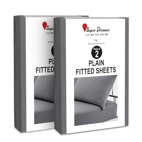 GC GAVENO CAVAILIA 2 Pack Fitted Sheet Single - Deep Pocket 25cm - Microfiber Bed Sheet (91x190 cm) - Wrinkle & Fade Resistant - Elastic Corners - Breathable & Easycare Bottom Sheet - Charcoal