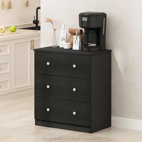 Furinno HERMITE Coffee Bar, 3-Drawer Pantry Organizers, Kitchen Cabinet, Sideboard, Kitchen Storage, for Kitchen Pantry Organizers and Storage, Americano
