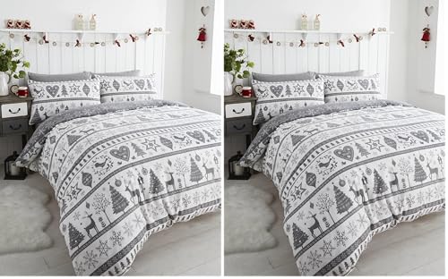 Noel Quilt Duvet Cover and Pillowcase Bedding Bed Set Christmas Trees, Grey,2 pieces, Single (Pack of 2)