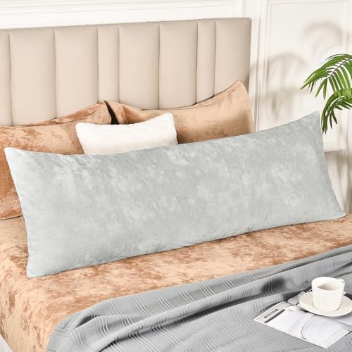"PHF Truly Velvet Zippered Body Pillowcase, No Insert, 1 Pack Ultra Soft Breathable Pillow Sham Cover with Zipper, 20""X 54"" Long Luxury Cozy Warm Fuzzy Flannel, Sliver Grey"