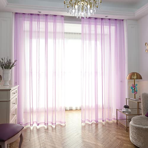 MIANBO Purple Sheer Curtains 95 Inches Length 2 Panels Set Window Sheer Curtains Basic Rod Pocket for Bedroom Children Living Room Yard Kitchen