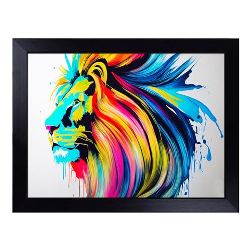 Lap Tray with Bean Bag Cushion, Vibrant Lion Abstract - Handmade in the UK, Raised Wooden Edge, Padded Cushion, Heat-Resistant Wipe-Clean Surface, for Meals, Laptops and Crafts