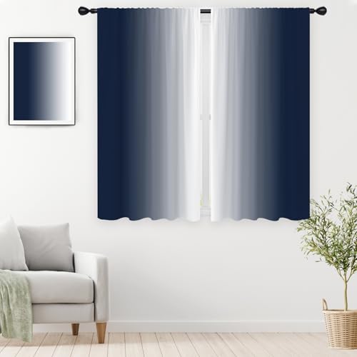 "EGLGCC Blue White Curtains, Ombre, 2 Panels, 42"" W x 63"" L, Rod Pocket - Navy Nautical Modern Cool, Stone Denim Two Tone, Ocean Abstract Pattern, Simple Minimalist Decor, Room Window Drapes"