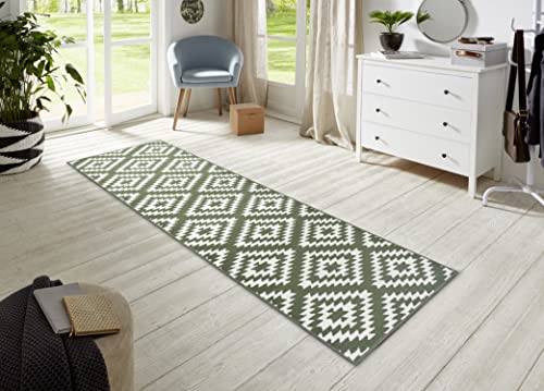 HANSE Home Nordic Rug Runner 80 x 200 cm Soft Short Pile Modern Diamond Design Runner for Hallway Bedroom Children's Room Bathroom Living Room Kitchen Decorative Runner – Green