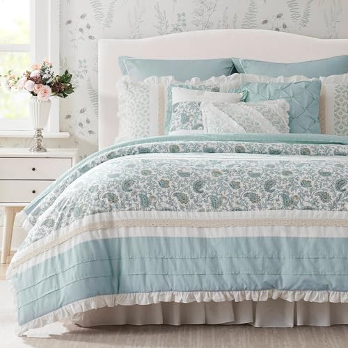 Madison Park All Season Down Alternative Bedding, Matching Shams, Bedskirt, Decorative Pillows, Cotton, Blue 9pcs, King