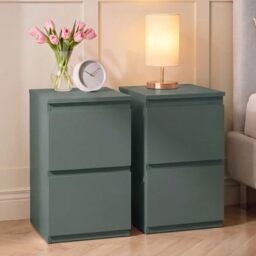 Vida Designs Denver 2 Drawer Bedside Chest set of 2 - Green - Space-Saving Storage - 52H x 29.5W x 29.5D cm - Narrow Side Table - Minimal - Smooth Metal Runner - Modern Bedroom Nightstand Unit