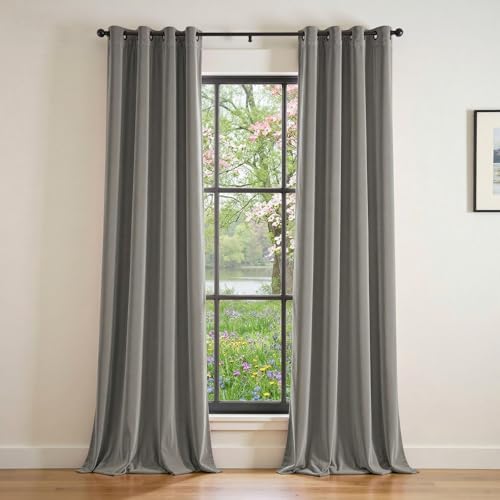 Lazzzy Light Gray Velvet Curtains Thermal Insulated Curtains 96 Inch Lenth Room Darkening Window Drapes for Bedroom Living Room Super Soft Luxury Window Treatment 2 Panels Grommet