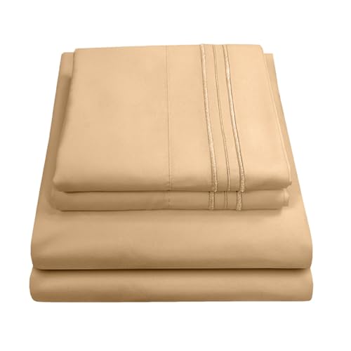 Sweet Home Collection Luxury Bedding Set with Flat, Fitted Sheet, 2 Pillow Cases, Microfiber, Camel, Queen
