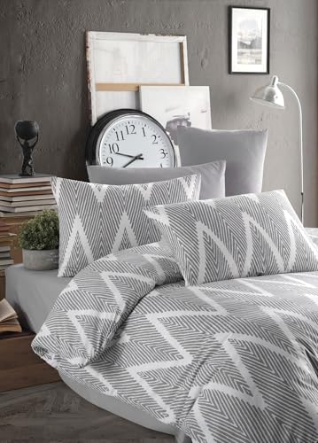 Nuit Des Rêves XXL Quilt Cover Set (155 x 220 cm), Grey & White, 65% Cotton/35% Polyester, Machine Washable, 120 Thread Count, Button & Envelope Closure, Cosy & Stylish Bedding