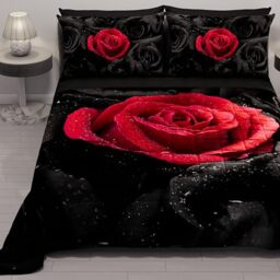 PETTI Artigiani Italiani - One and a Half Bedspread, One and a Half Quilt, Spring Double Face Solid Color and Digital Print, Black Roses, 100% Made in Italy