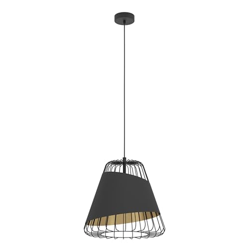 EGLO 49509 AUSTELL Pendant Light in Black Steel and Gold Fabric