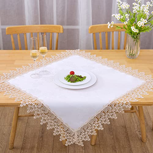 BrekSdat Beige lace Premium Square Farmhouse Tablecloth Waterproof OilProof SpillProof AntiShrink Soft Wrinkle Resistant Decorative Fabric Table Cover Kitchen Dinning Party Wedding Banquet