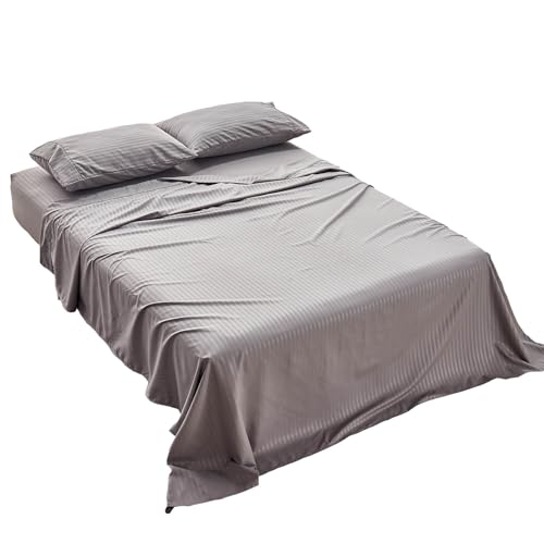 Kingnex Striped 66x80 Olympic Queen Sheets Sets for Super Queen Bed Soft Double Brushed 1800 Microfiber 4 Pcs Include 1 Fitted Sheet 1 Flat Sheet 2 Pillowcase Grey
