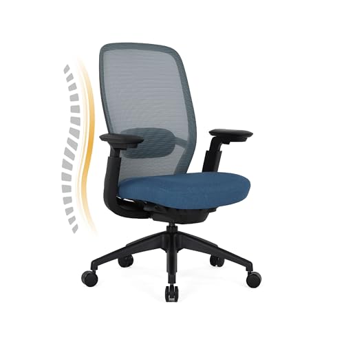 COLAMY Ergonomic Office Chair with Adaptive Recline & Tilt Lock, Mesh Desk Chair with 4D Armrests, Adjustable Lumbar Support & Headrest, Saddle Seat Cushion, Heavy Duty 136kg Executive Computer Chair