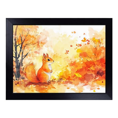 Lap Tray with Bean Bag Cushion, Squirrel Composition - Handmade in the UK, Raised Wooden Edge, Padded Cushion, Heat-Resistant Wipe-Clean Surface, for Meals, Laptops and Crafts