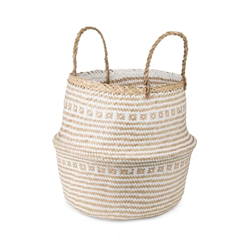 Compactor Natural Woven Seagrass Belly Storage Basket, Large, Foldable