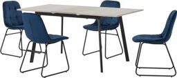 Avery Extending Dining Table Set with 4 Lukas Chairs in Concrete/ Blue