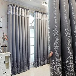 Amidoudou 1 Pair Double Layer Curtains for Living Room Gradient Coral Tree Pattern Embroidered Curtains for Bedroom (Grey,54x84 Inch)