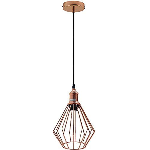 LEDSone Vintage Retro Rose Gold Ceiling Pendant Light Cluster Light Fitting Wire Cage Lampshades, E27 Holder Hanging Light Kit for Indoor Area (Rose Gold)