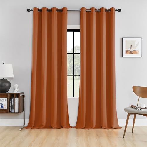 HUTO Blackout Window Curtains and Drapes - Thermal Insulated Solid Antique Copper Grommet Top Blackout Panels Draperies for Kid's Room (Rust, 1 Pair, 52 x120 Inch)