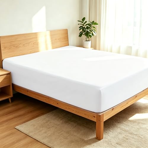 "Shunjie.Home Queen Fitted Sheet, 400 Thread Count, 100% Cotton, White, Deep Pocket (16"" Deep) for Home and Hotel"