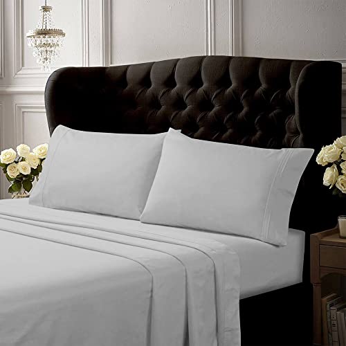 Tribeca Living, Crisp and Smooth Egyptian Cotton Percale Solid Sheets and Pillowcase Set, Extra Deep Pocket, 350 Thread Count, 4-Piece Luxury Bedding, King, Silver