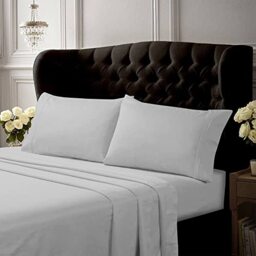 Tribeca Living, Crisp and Smooth Egyptian Cotton Percale Solid Sheets and Pillowcase Set, Extra Deep Pocket, 350 Thread Count, 4-Piece Luxury Bedding, King, Silver