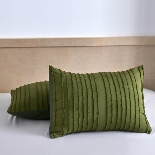 xuan dian King Pillow Shams 2 Pack, King Size Pillowcases, Soft Microfiber Geometric Striped Tufted Pillow Covers with Envelope Closure, Green, 20x36 Inches