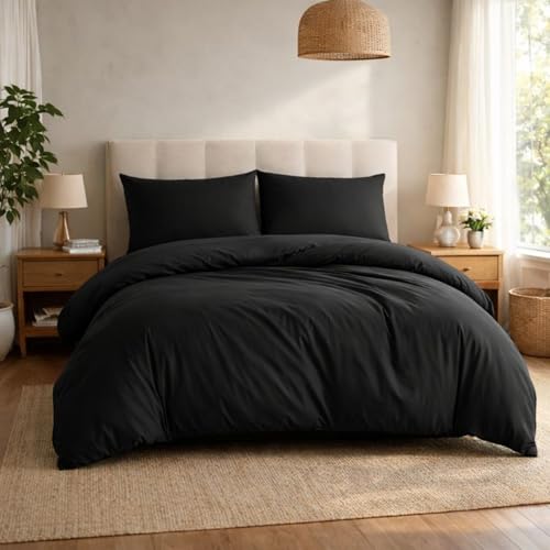 Komfortec Premium Bed Linen 240 x 220 cm with 2 Pillowcases 40 x 80 cm Brushed Microfibre - Black